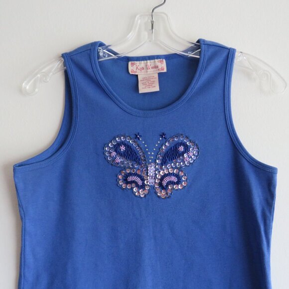 Knit Works Blue Sequin Beads Butterfly Sleeveless Women’s Summer Top size L - Picture 2 of 6